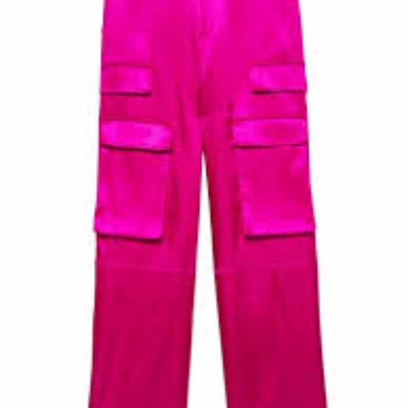 Frame Relaxed Straight Cargo High Waist in Magenta Satin Pockets sz 6 - Picture 13 of 13